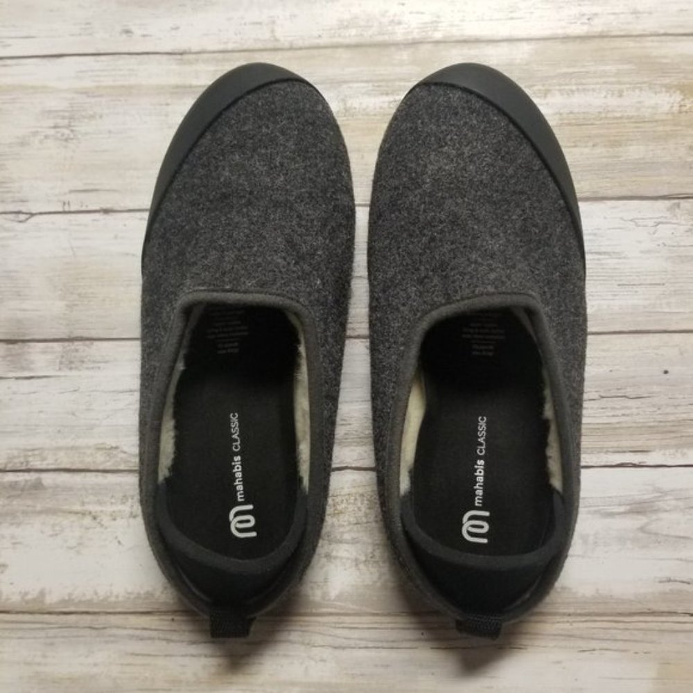 Mahabis Classic Curve Slipper Gray Black Removable Sole Sz 37